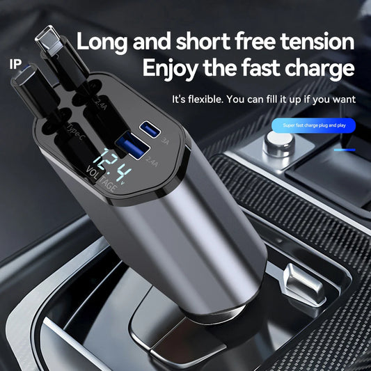 Retractable 4-in-1 Fast Car Charger 120W